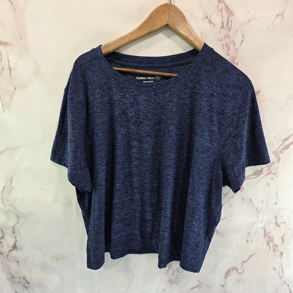 Outdoor Voices Shirt Womens 3X XXXL Blue T Tee Short Sleeve Boxy Crop Heathered